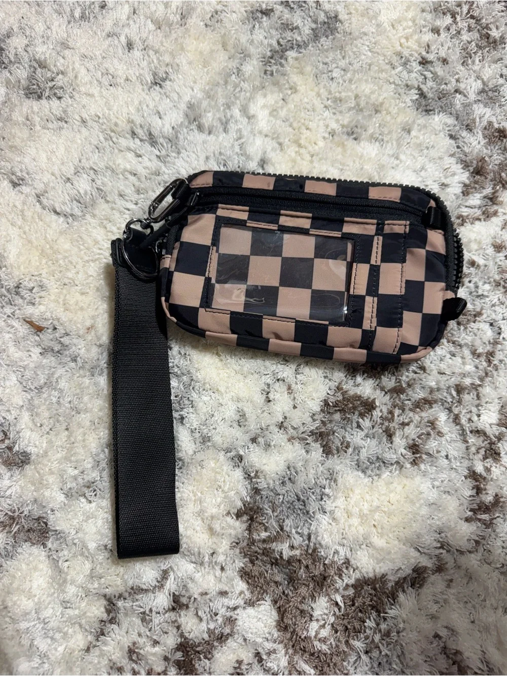 Iris & Rainbow Checkered Wristlet Pouch in Khaki and Black